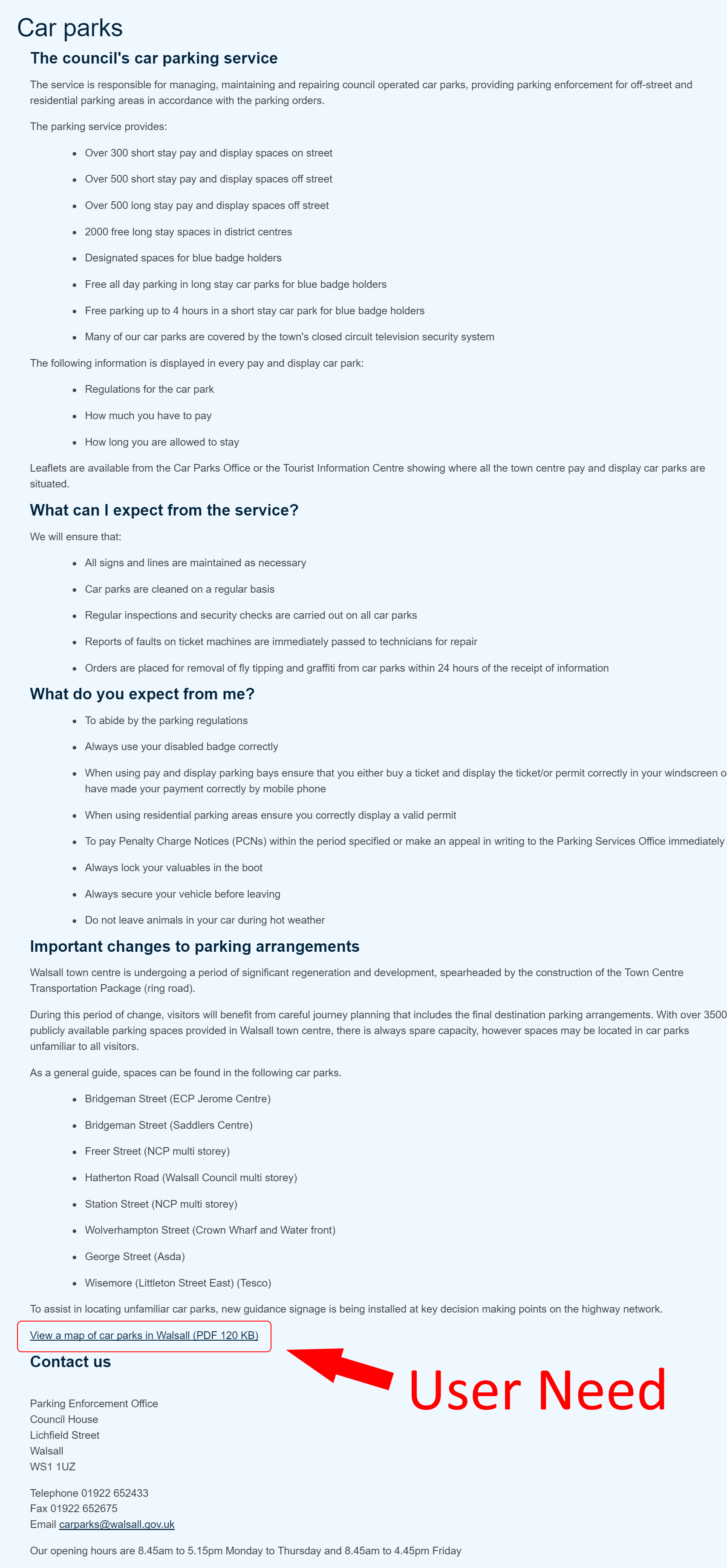 User need buried beneath organisation service information