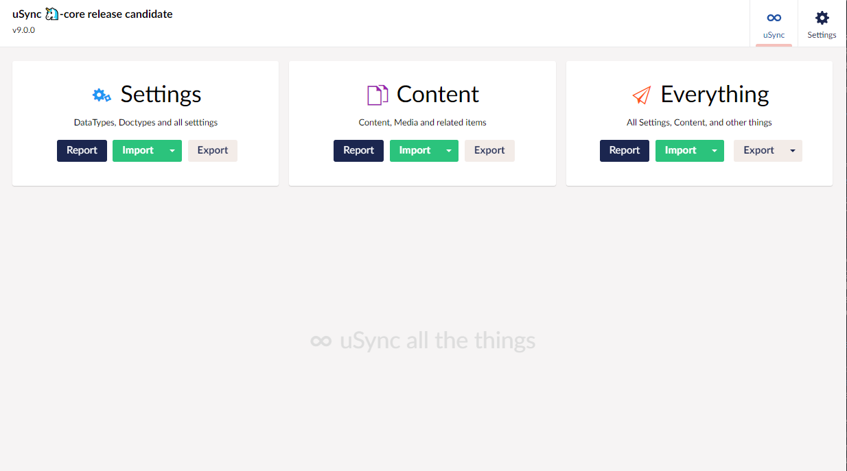 new Simpler uSync 9 dashboard
