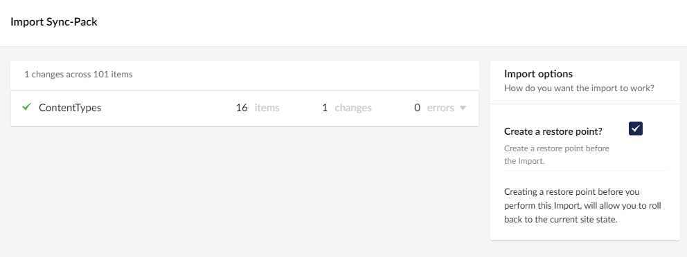 Sync-Pack import options