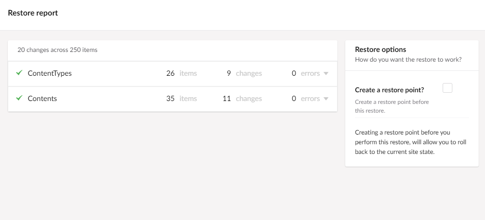 Restore point report
