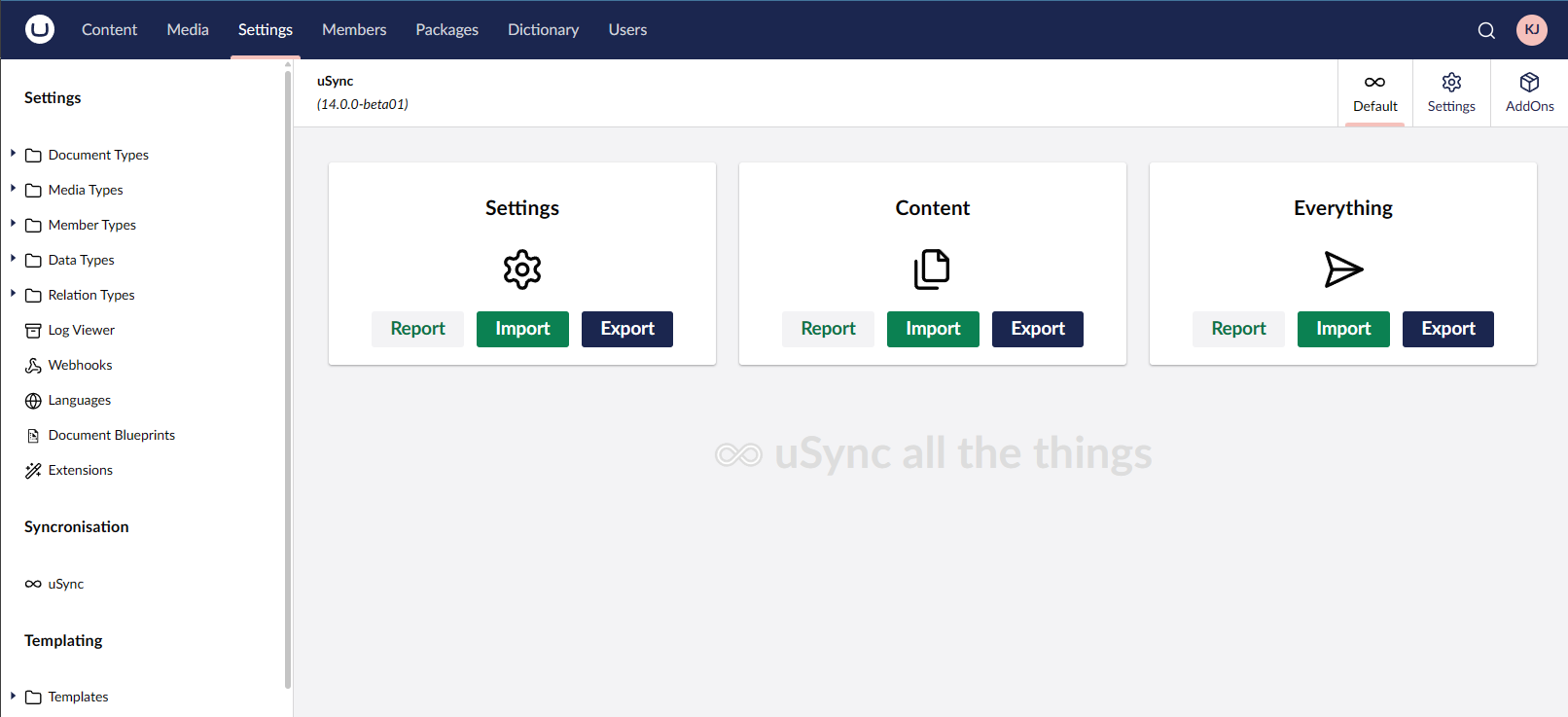 uSync v14 dashboard